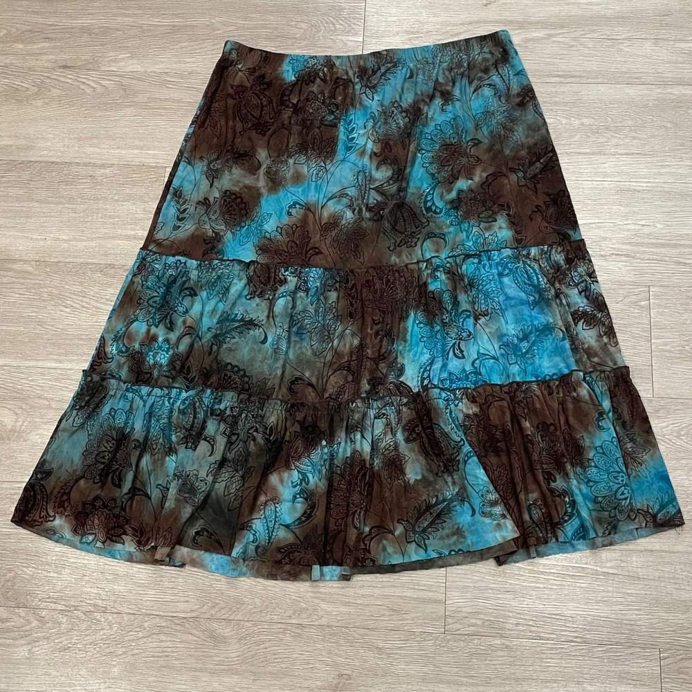 Y2K Whimsigoth Grunge Indie Tiered Skirt Boho 18/20W Floral Midi Dark Feminine